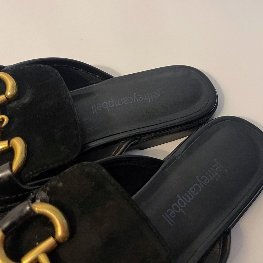 Jeffrey Campbell Suede Upper Black Mules with Gold Buckle Academua Fall - Picture 2 of 12